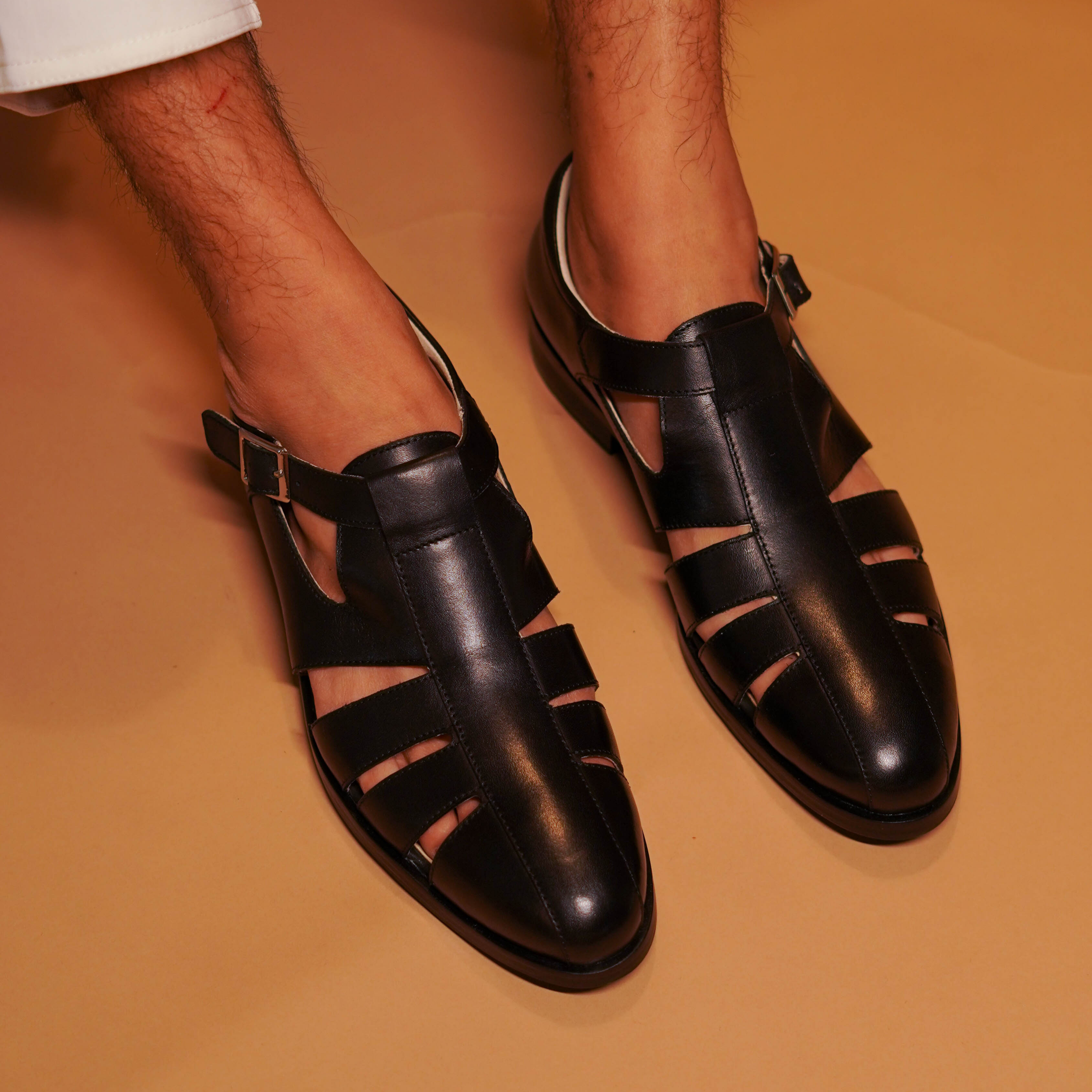 Pesha Caro | Black Peshawari Insprired leather Shoes